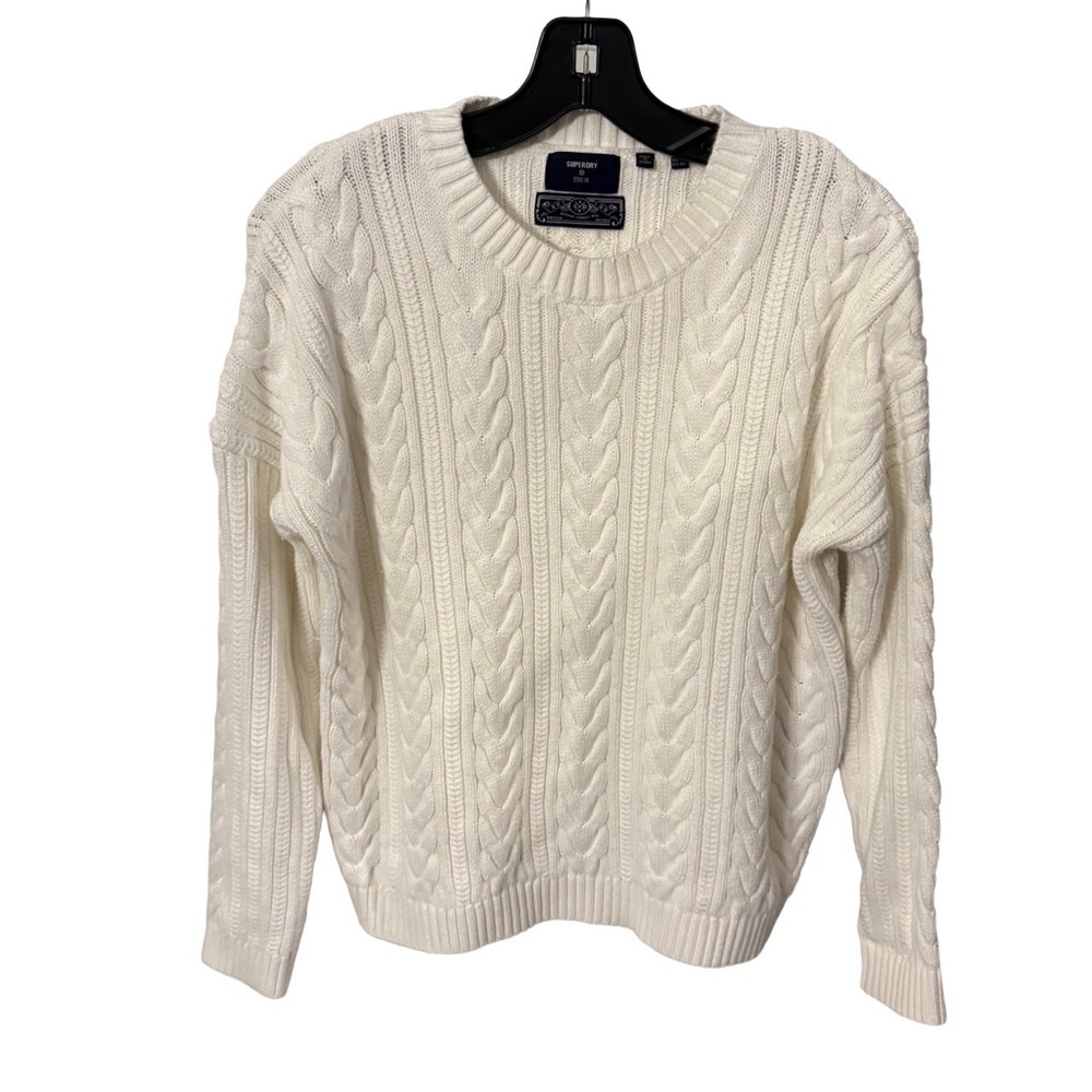 SUPERDRY Women’s White Cable Knit Crew Neck Sweater Sz US 8 UK 12 EU 40